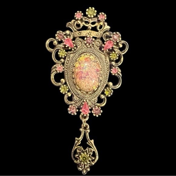Sarah Coventry Contessa Victorian Crown Faux Opal and Rhinestone 1960’s Brooch - Picture 2 of 3